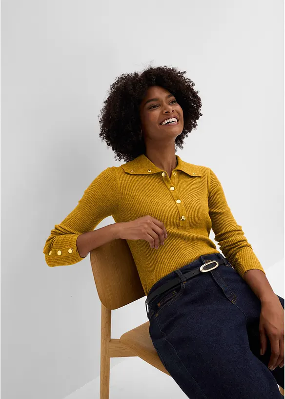 Maglione a polo con percentuale di viscosa, bonprix