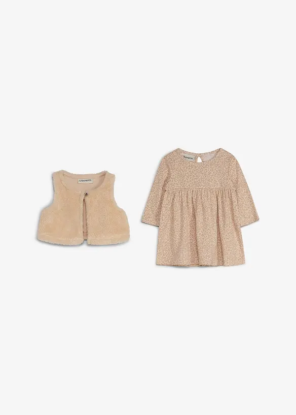 Abito e gilet teddy (set 2 pezzi), bonprix