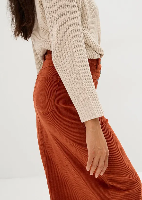 Gonna midi in velluto di misto cotone elasticizzato, bonprix