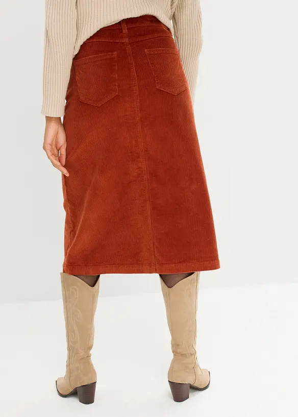 Gonna midi in velluto di misto cotone elasticizzato, bonprix