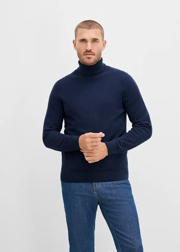 Maglione a collo alto in filato fine con pregiata lana merino, slim fit, bonprix