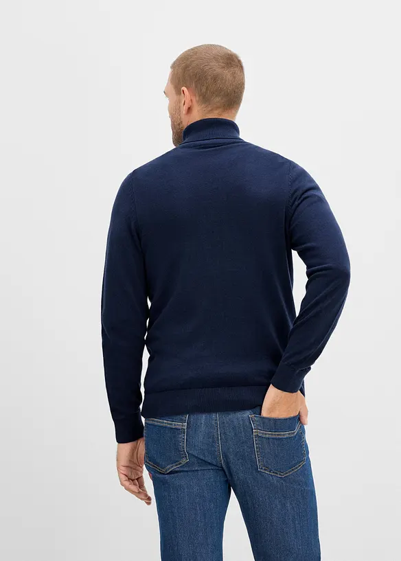 Maglione a collo alto in filato fine con pregiata lana merino, slim fit, bonprix