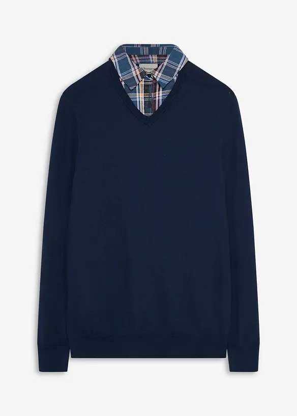 Maglione 2 in 1 con colletto a camicia, bonprix