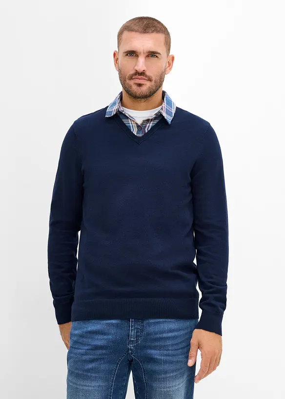 Maglione 2 in 1 con colletto a camicia, bonprix