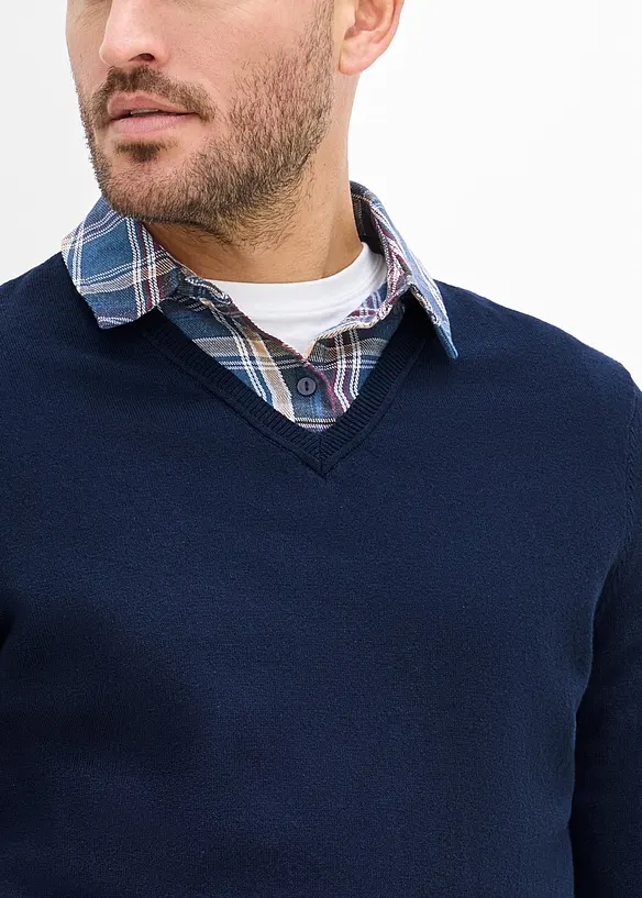 Maglione 2 in 1 con colletto a camicia, bonprix