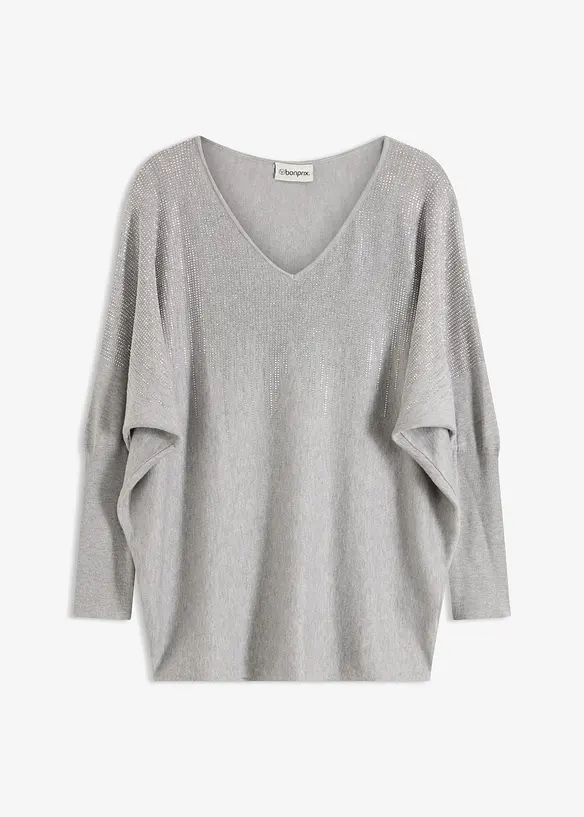 Maglione in filato fine con maniche a pipistrello e strass, bonprix