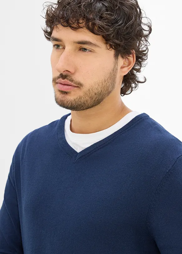Maglione in filato fine con scollo a V (pacco da 2), bonprix