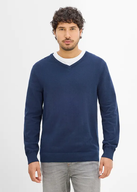 Maglione in filato fine con scollo a V (pacco da 2), bonprix
