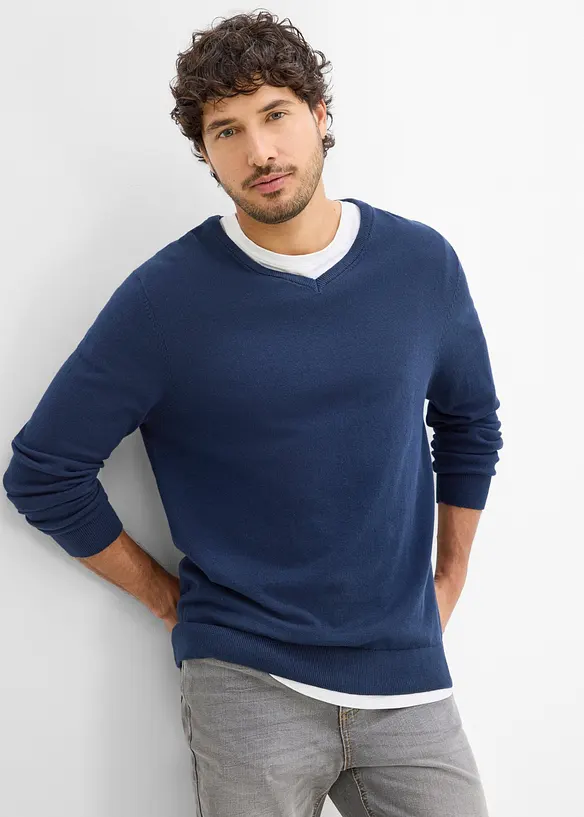 Maglione in filato fine con scollo a V (pacco da 2), bonprix