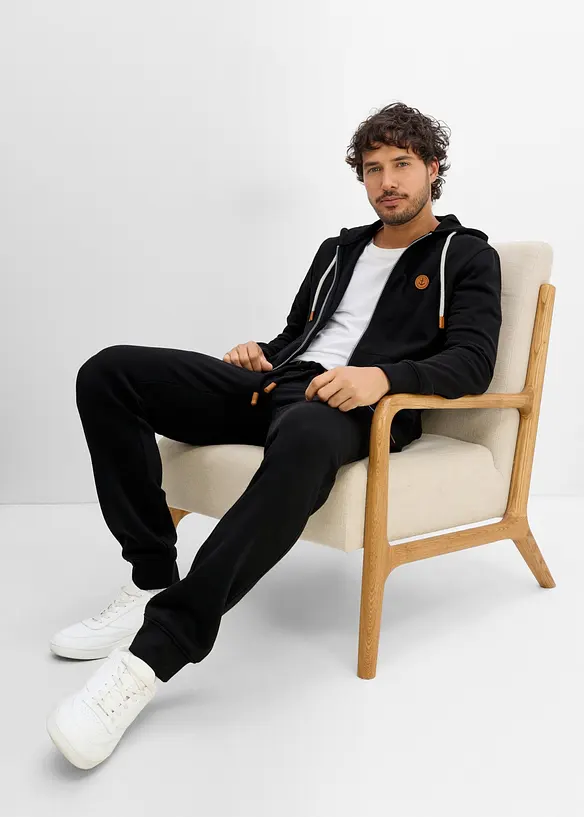 Felpa con zip, cappuccio e dettagli in similpelle, bonprix