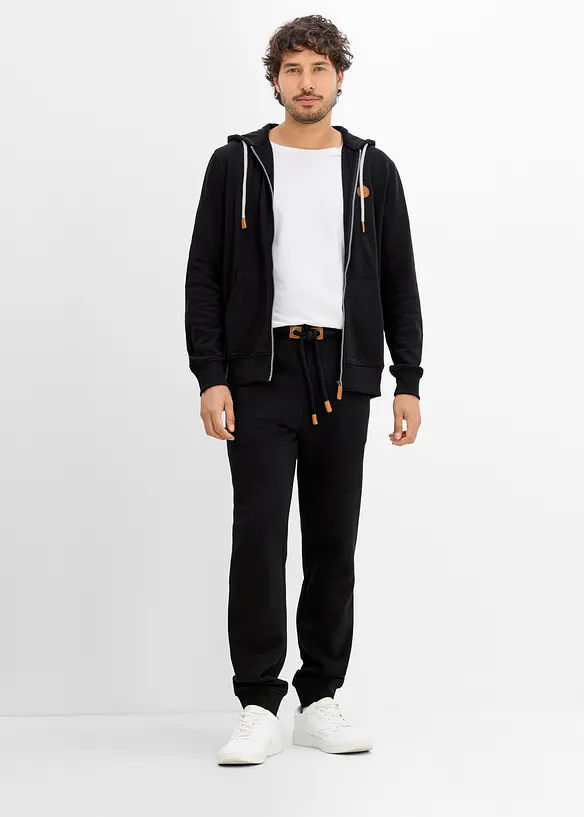 Felpa con zip, cappuccio e dettagli in similpelle, bonprix