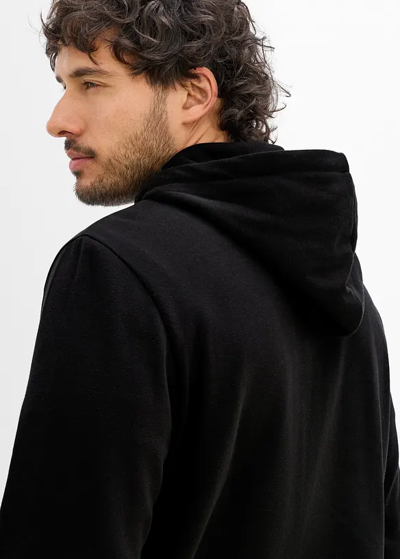 Felpa con zip, cappuccio e dettagli in similpelle, bonprix