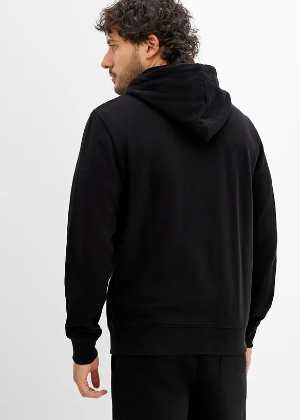 Felpa con zip, cappuccio e dettagli in similpelle, bonprix