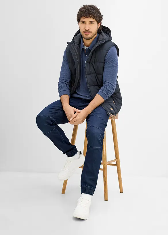 Jogger di jeans regular fit con vita regolabile, straight, bonprix