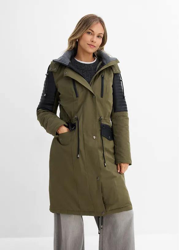 Parka lungo con inserti in similpelle, bonprix