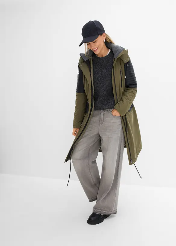 Parka lungo con inserti in similpelle, bonprix