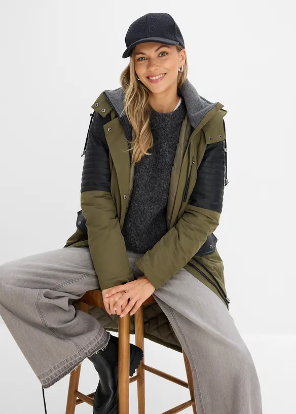 Parka lungo con inserti in similpelle, bonprix