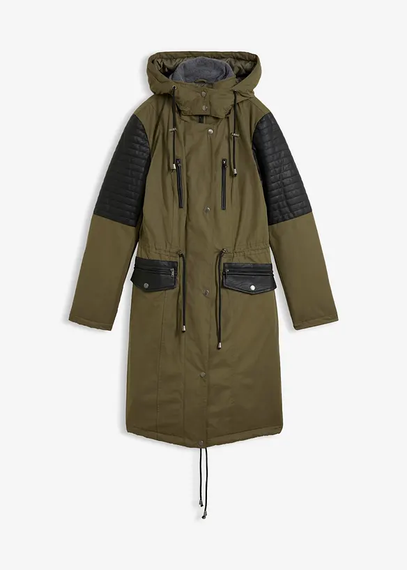 Parka lungo con inserti in similpelle, bonprix