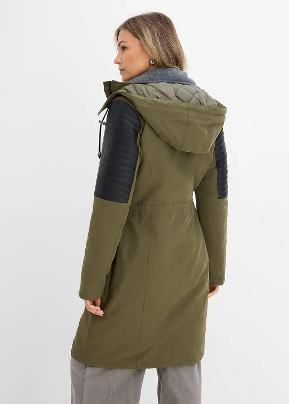 Parka lungo con inserti in similpelle, bonprix