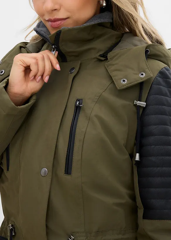 Parka lungo con inserti in similpelle, bonprix
