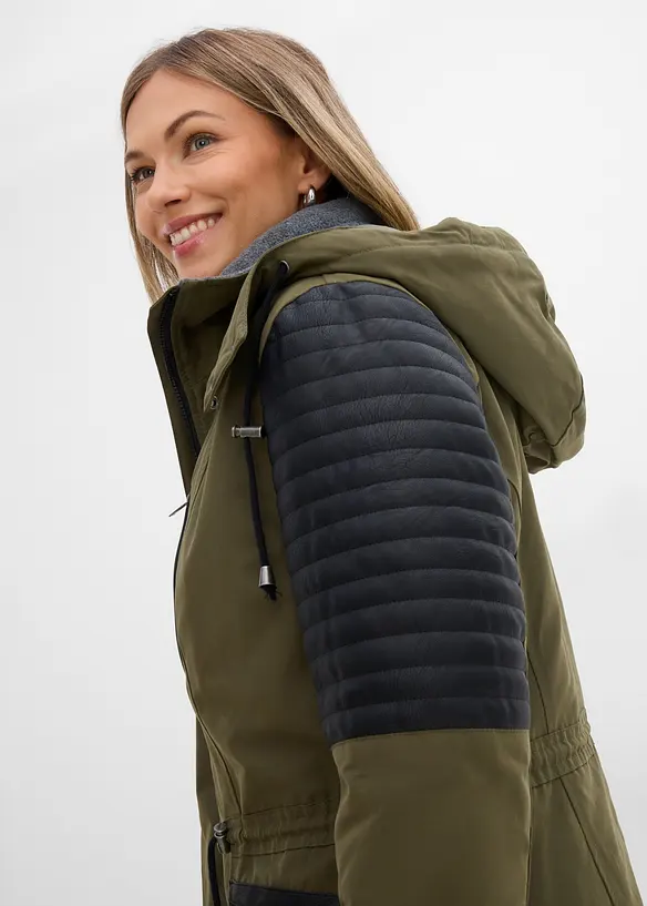 Parka lungo con inserti in similpelle, bonprix
