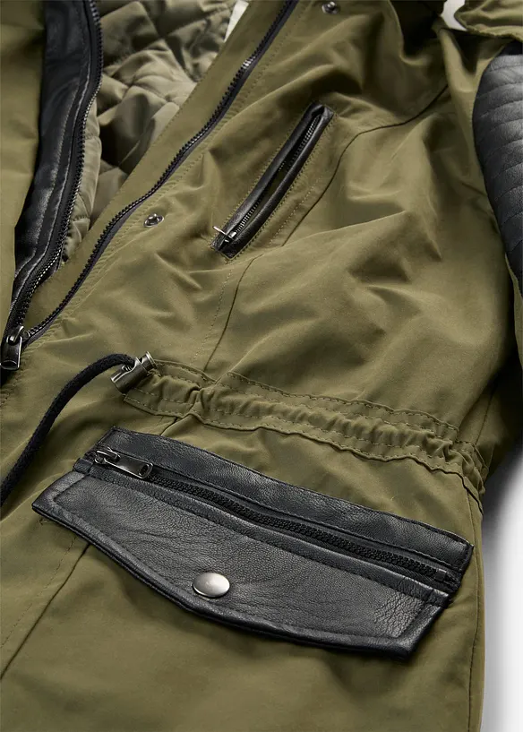 Parka lungo con inserti in similpelle, bonprix
