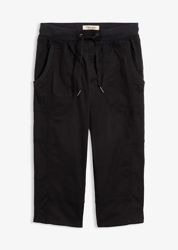 Pantaloni capri in misto cotone con laccetto, bonprix