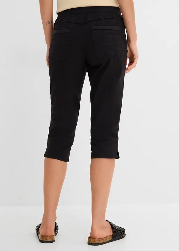 Pantaloni capri in misto cotone con laccetto, bonprix