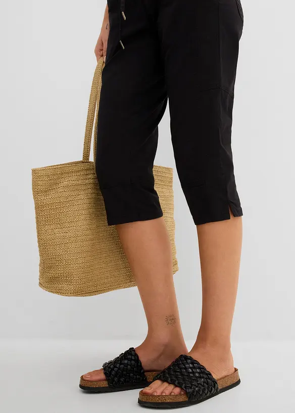 Pantaloni capri in misto cotone con laccetto, bonprix