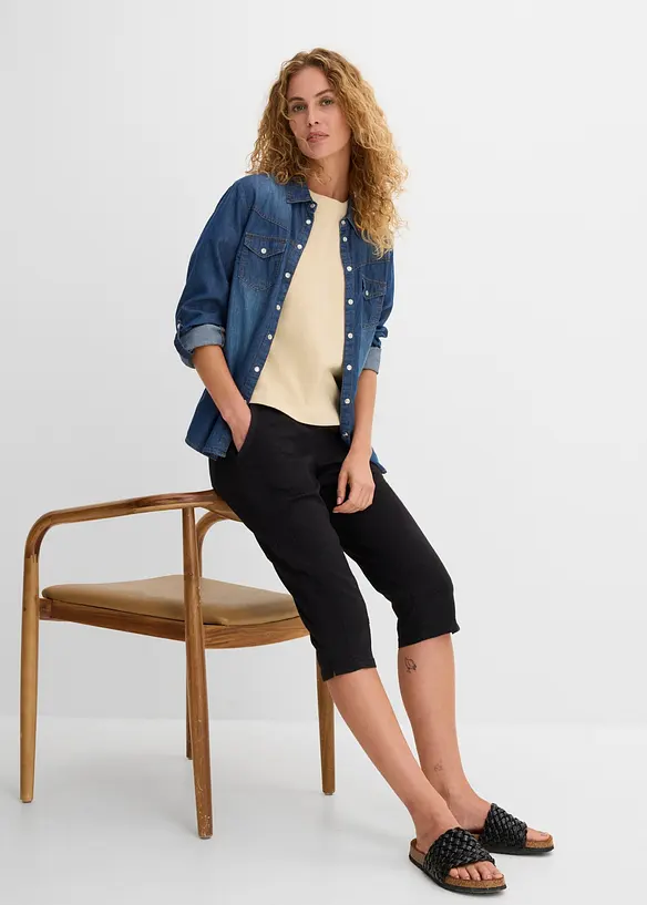 Pantaloni capri in misto cotone con laccetto, bonprix