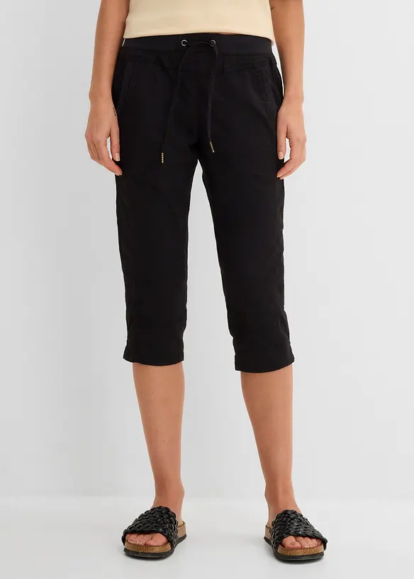 Pantaloni capri in misto cotone con laccetto, bonprix