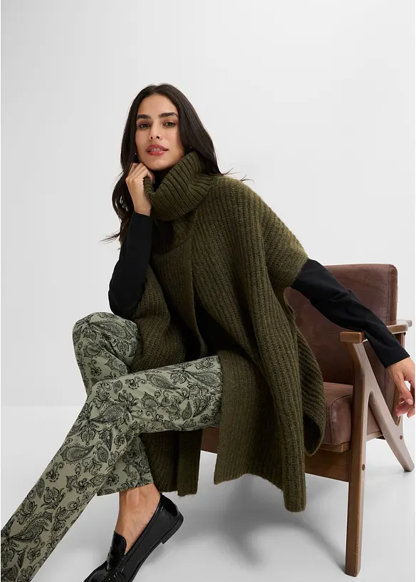 Maglione stile poncho in misto lana morbido, bonprix