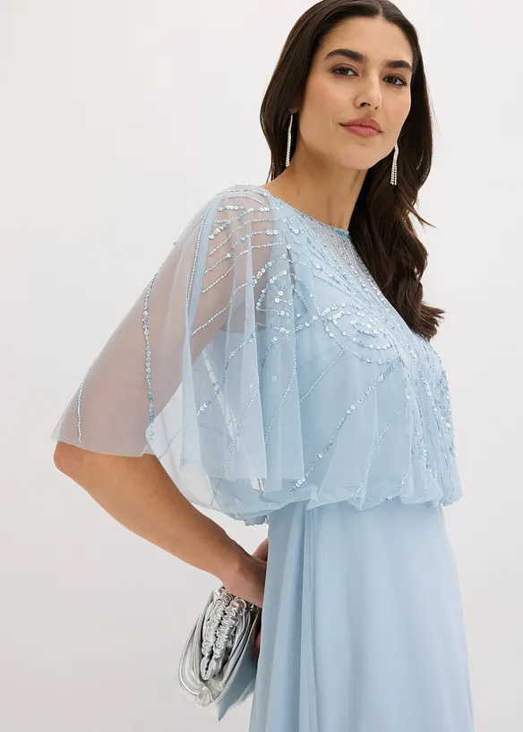 Abito lungo in fine tulle con ricami e paillettes, bonprix