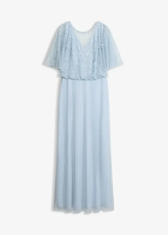Abito lungo in fine tulle con ricami e paillettes, bonprix