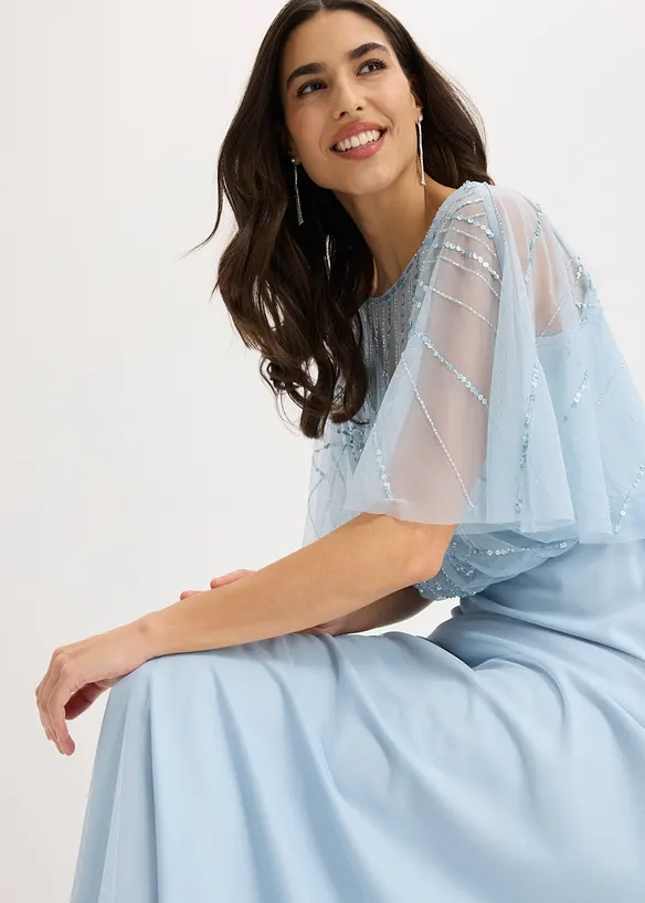 Abito lungo in fine tulle con ricami e paillettes, bonprix
