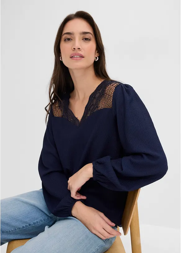 Maglia a maniche lunghe con pizzo, bonprix