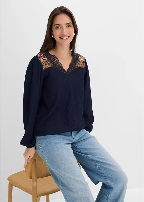 Maglia a maniche lunghe con pizzo, bonprix
