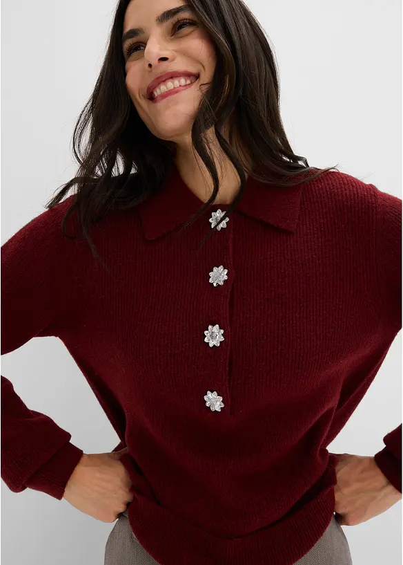 Maglione polo con percentuale di lana, bonprix