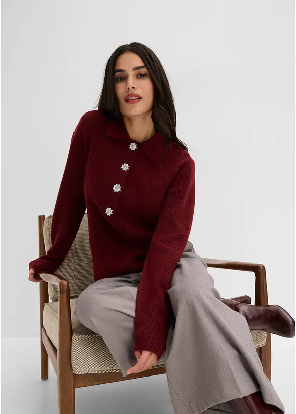 Maglione polo con percentuale di lana, bonprix