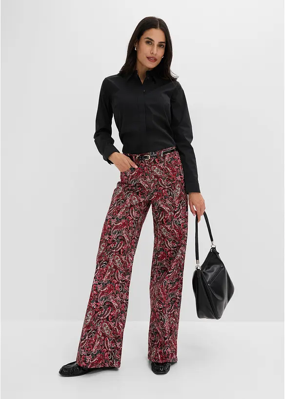 Pantaloni wide leg elasticizzati in misto cotone, bonprix