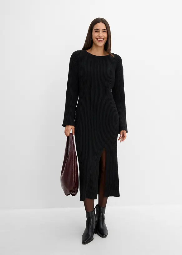 Abito in maglia con spacco, bonprix