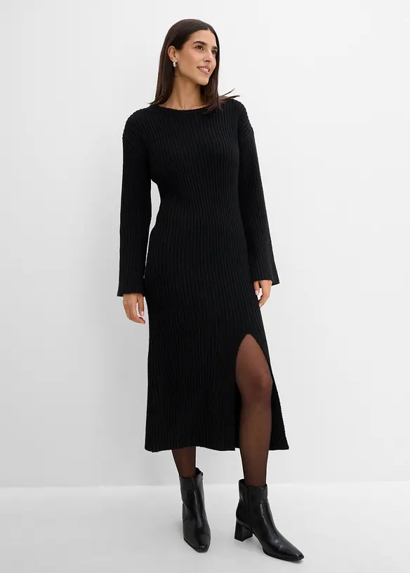 Abito in maglia con spacco, bonprix
