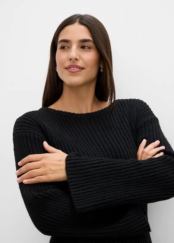 Abito in maglia con spacco, bonprix