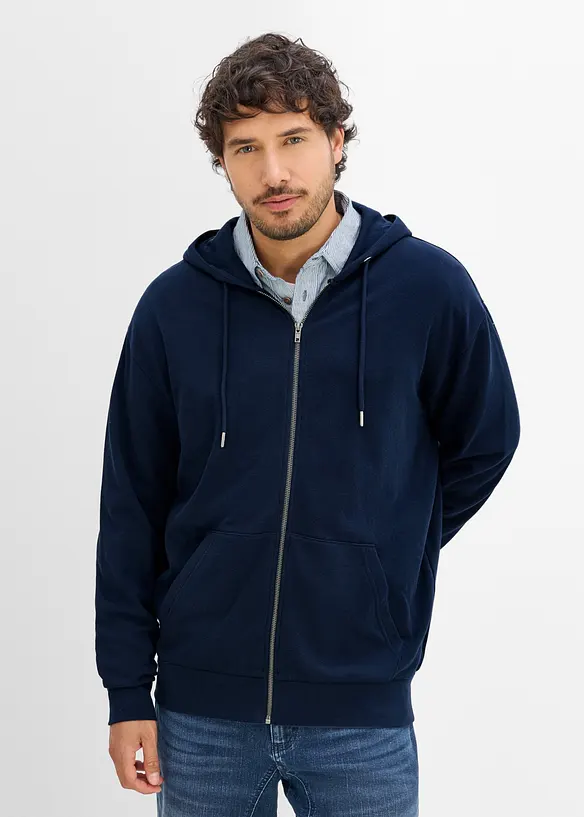 Felpa con zip e cappuccio, loose fit, bonprix