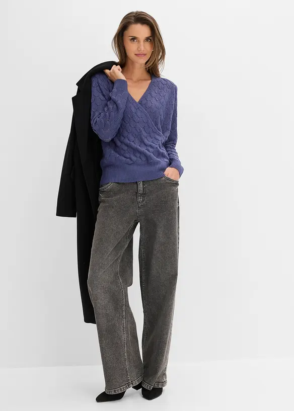 Maglione traforato con effetto a portafoglio, bonprix