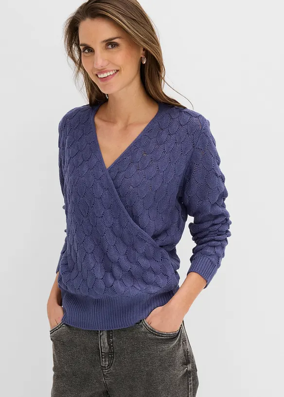Maglione traforato con effetto a portafoglio, bonprix
