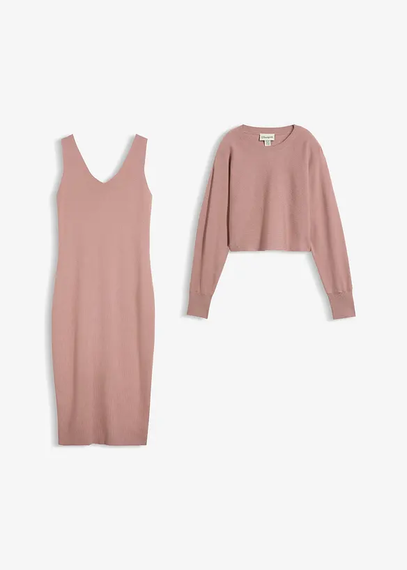 Abito in maglia e maglione abbinato (set 2 pezzi), bonprix