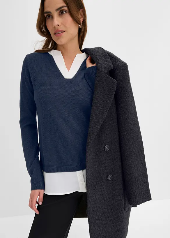 Maglione in filato fine con inserti effetto camicia, bonprix