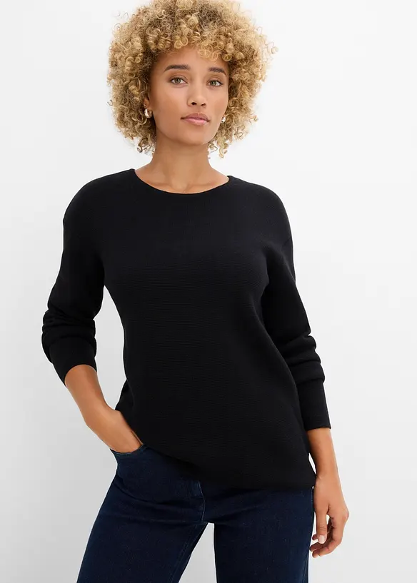 Maglione a coste Milano con scollo rotondo, bonprix