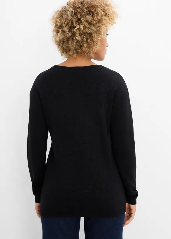 Maglione a coste Milano con scollo rotondo, bonprix